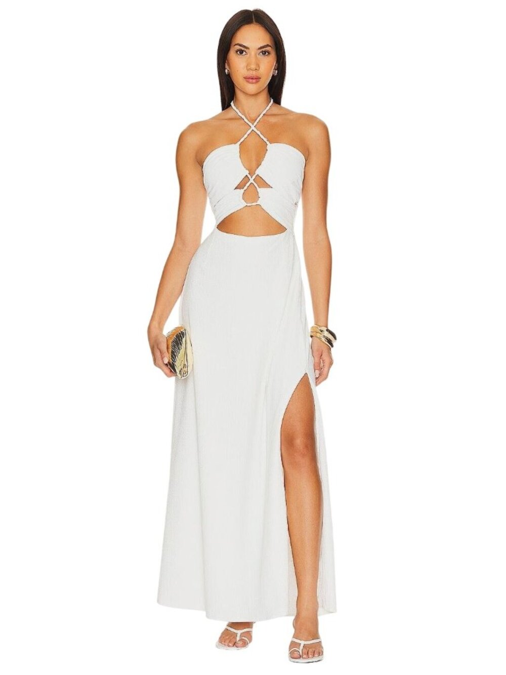BOAMAR Dasha Dress in White Pique Medium New Womens Maxi Cut out
